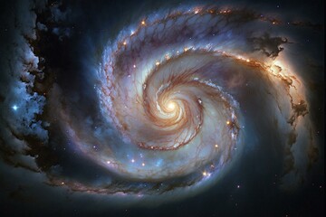 Spiral galaxy against a cosmic backdrop. Generative AI