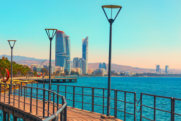 Fototapeta na wymiar Limassol pierce with seafront promenade