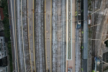 platforms of the Salerno railway station seen from above photographed by a drone