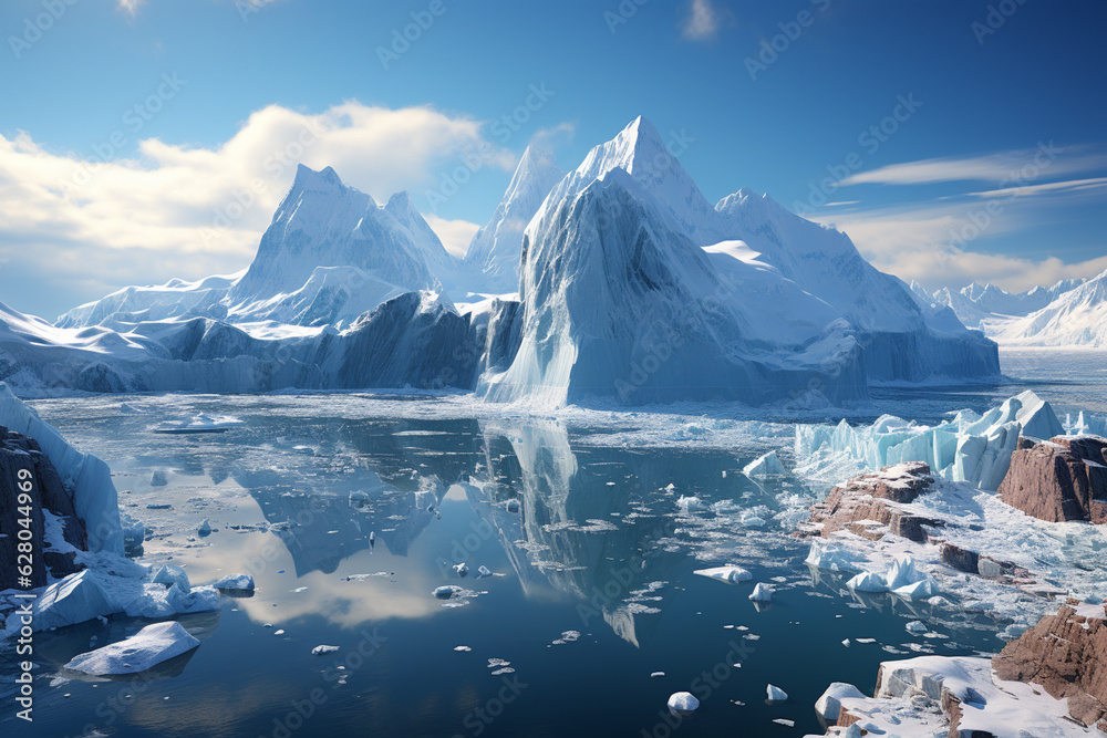 Poster a drone view of a massive iceberg, showcasing its sheer size and grandeur against the backdrop of an