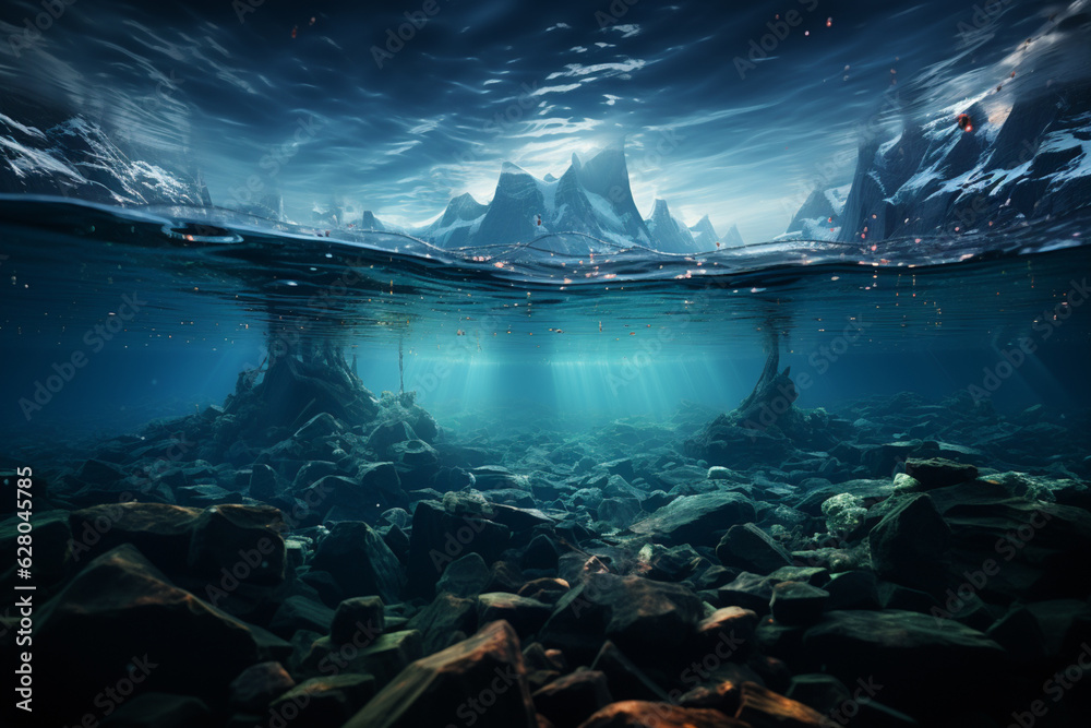 Poster iceberg drifting with the ocean currents, capturing its slow and graceful movement through the vast 