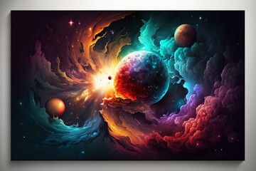 A bright and smooth multicolored artwork of a nebula galaxy with abstract elements. Generative AI