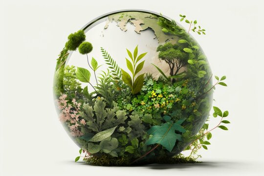 Globe Of Vegetation On White Background Showing A Pure And Respectful Planet. Generative AI