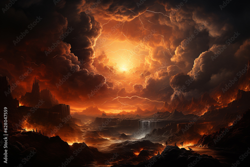 Leinwandbilder capturing the intricate details of the sun's rays breaking through the clouds, creating a celestial spectacle. Generative AI technology.