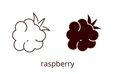 Raspberry icon, line editable stroke and silhouette