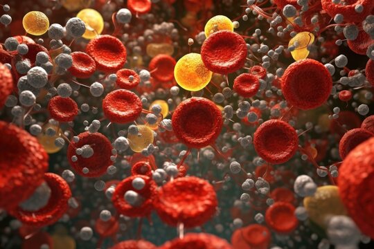 close-up of blood cells on microscope slide