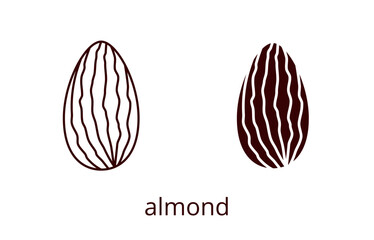 Almond icon, line editable stroke and silhouette