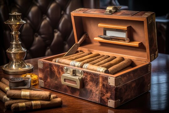 cigars in a traditional wooden humidor