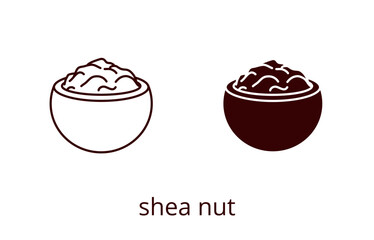 Shea nut icon, line editable stroke and silhouette