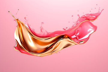 abstract pink and gold 3d figure, splash, ai generated