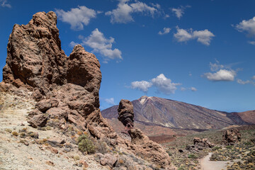 Rogue Cinchado with the Teide volcano in the background on the island of Tenerife. Canary island. Spain.