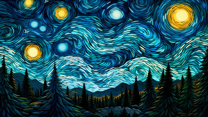 Hand-painted cartoon beautiful impressionist van Gogh painting style oil painting pattern illustration design