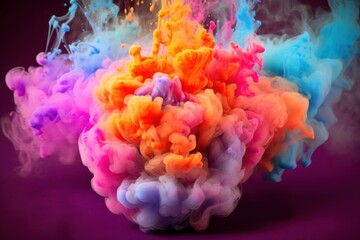 Obraz premium Illustration of colorful smoke floating in the air on a vibrant purple background, created using generative AI