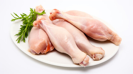 raw chicken on cutting board on white background. Generative Ai. 