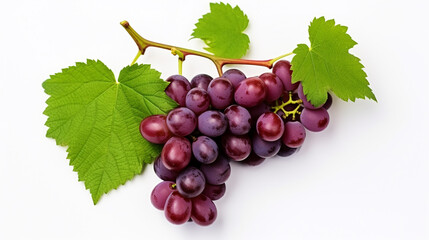 Fototapeta premium red grapes with green leaves on a white background for your design. Generative Ai. 
