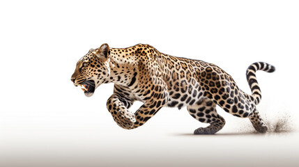 leopard preparing to attack on a white background. Generative Ai. 