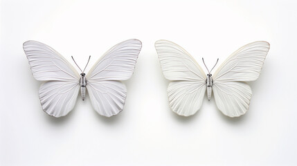 Fototapeta na wymiar two white butterflies on a white background. Generative Ai. 
