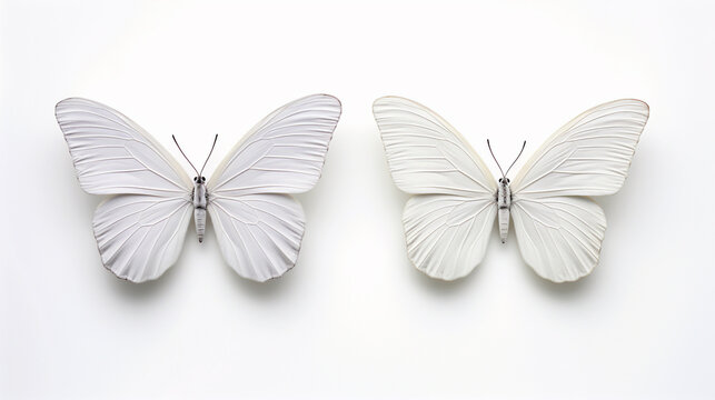 two white butterflies on a white background. Generative Ai. 