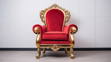 classic armchair in art deco style with red drapery isolated on white background. Generative Ai. 