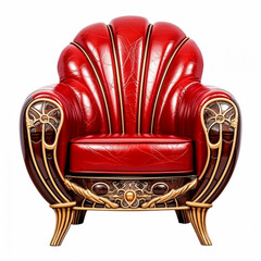 Fototapeta premium red art deco armchair isolated on white background. Generative Ai. 