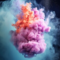Illustration of a vibrant and dynamic cloud of colorful smoke floating gracefully in the air, created using generative AI