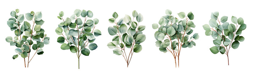 Eucalyptus watercolor set. Generative Ai - obrazy, fototapety, plakaty