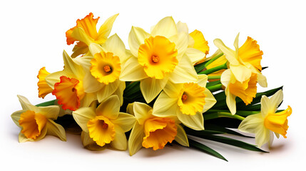 bouquet of yellow daffodils on a white background. Generative Ai. 