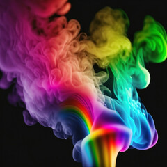 Abstract colorful smoke on black square shaped background with space to write your text 