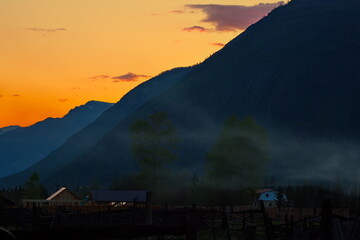Sunset over the Altai mountains in the vicinity of Aktash village.