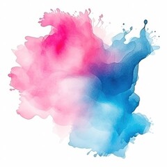 Blue pink watercolor stain isolated