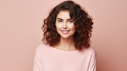 Obraz premium Beautiful girl on pink background.