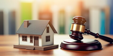 Judge auction and real estate concept. Law hammer and house model. Real estate law. Taxes and profits invested in real estate and home purchase. Generative AI.