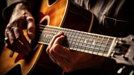 Fototapeta na wymiar close up of hands playing classic guitar