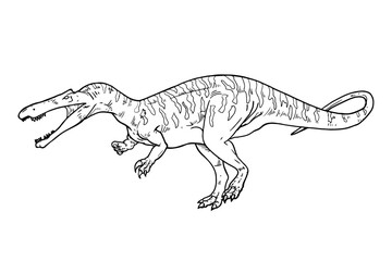 Baryonyx. fish-eating dinosaur that lived in the early Cretaceous Period. Black white sketch dinosaur. Coloring dinosaur.