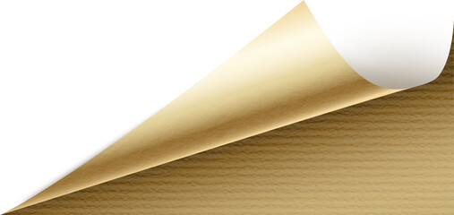 Beige Curled Paper Corner. Folded Paper corner in Gold and Beige colors. Paper Design Element. 