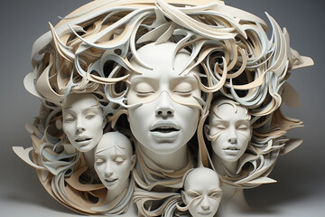 women with different emotions, in the style of amazing sculptures. Concept for mental illness. Generative AI