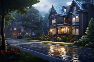 Fototapeta na wymiar Architectural visualization elements suburban real estate. Country house