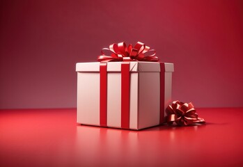 Red gift box in red studio background