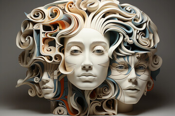 women with different emotions, in the style of amazing sculptures. Concept for mental illness. Generative AI