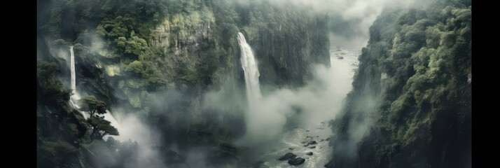 Cascading waterfall photo realistic illustration - Generative AI.