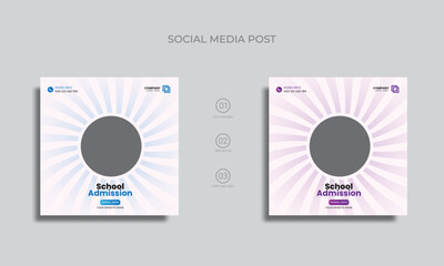 school admission vector social media post template. school admission social media banner and marketing post design.