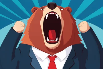 Fototapeten Illustration of a angry bear in a business suit and tie. generative ai © amrets