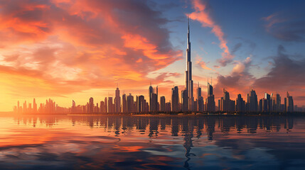 Obraz na płótnie Canvas Panorama of Dubai skyline during sunset