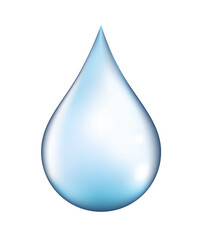 Bright blue water drop isolated on transparent background