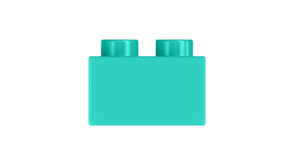 Turquoise Block Isolated on a White Background. Close Up View of a Plastic Children Game Brick for Constructors, Side View. High Quality 3D Rendering with a Work Path. 8K Ultra HD, 7680x4320