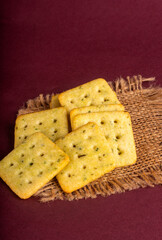 Crunchy  biscuit for healthy life with wheat and cup of tea for breakfast.