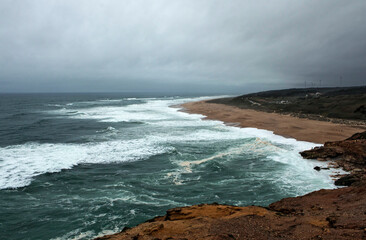 Atlantic coast of Portugal, north beach of Nazaré - 628057790