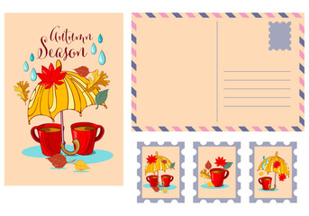 autumn post card with stamps