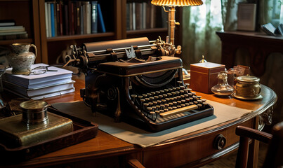 Fototapeta na wymiar Vintage typewriter on antique table