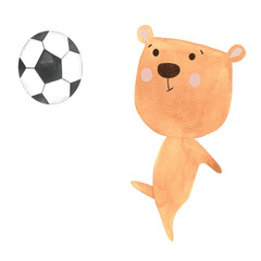 cubs play football, cute bears play ball, outdoor sports games painted with watercolors, outdoor physical education